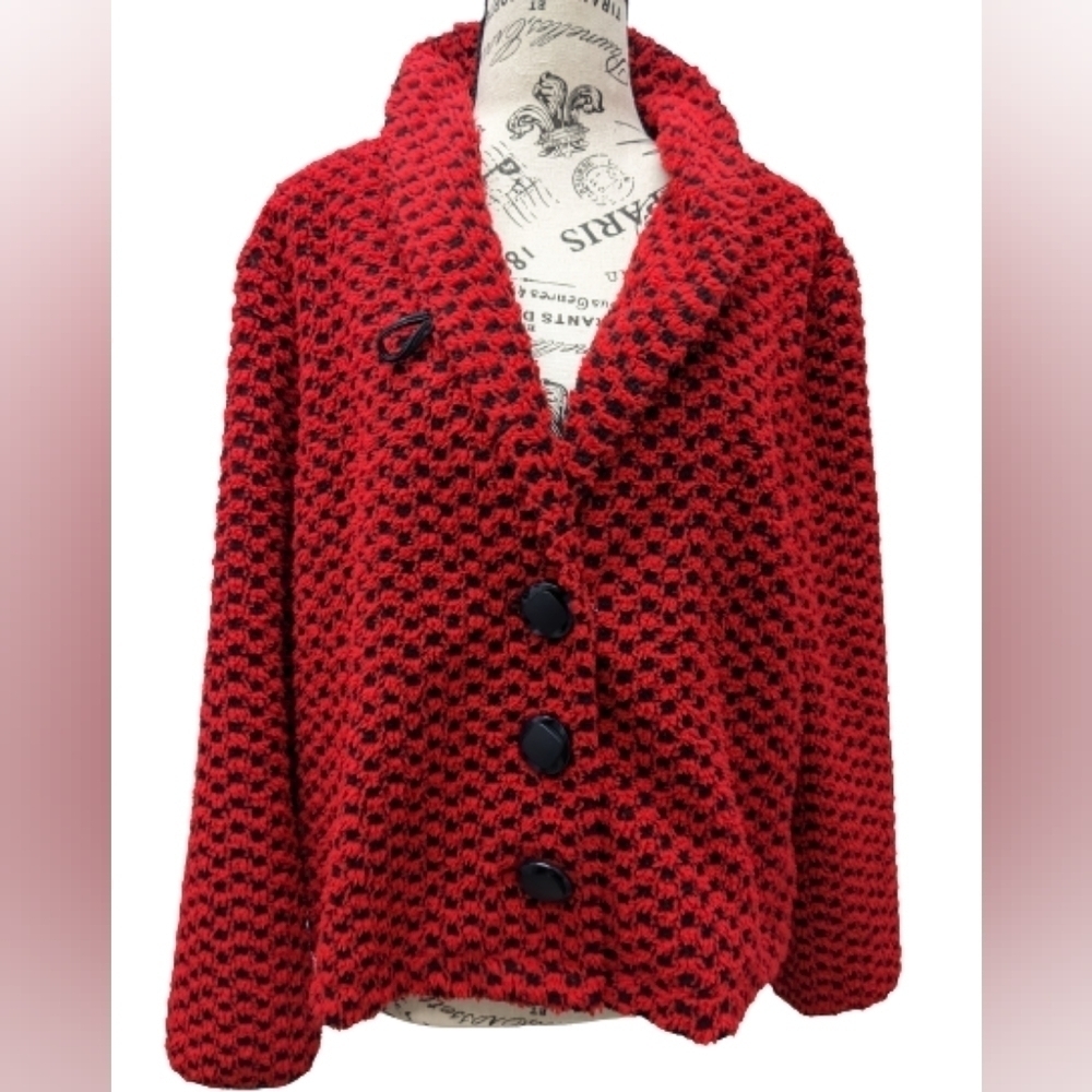 Zoe by Michael Phillips checkered red and black sherpa teddy jacket size L